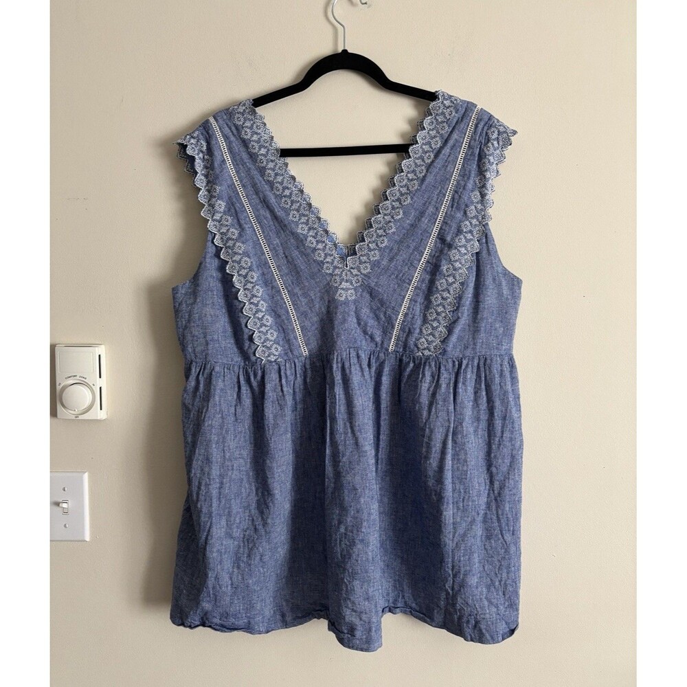 Isabel Maternity XXL Top Linen Lace‎ Boho Casual Preppy Coastal Comfort